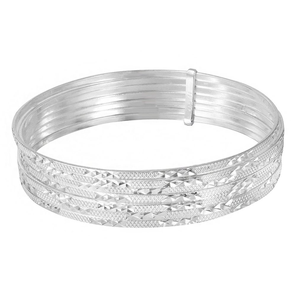 Silver 925 High Polished Diamond Cut Semanario Bangle Bracelet